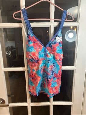 01.    Vibrant Watercolor Tankini Top - Multicolor